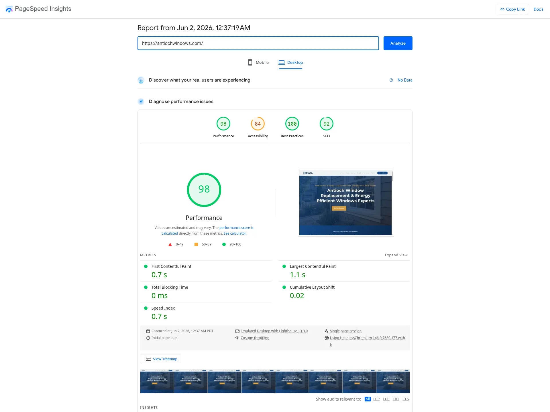 PageSpeed Insights score 6