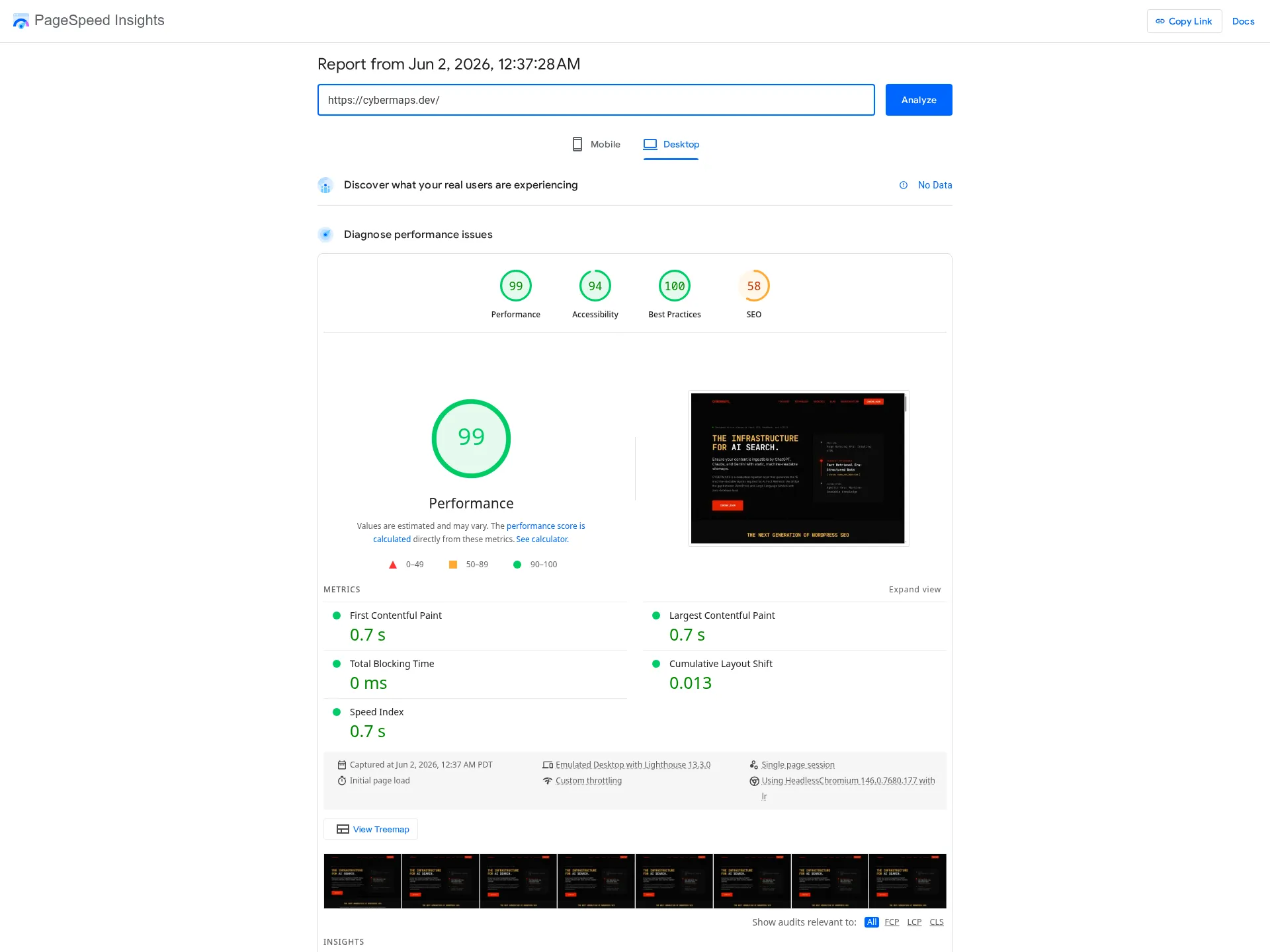 PageSpeed Insights score 2