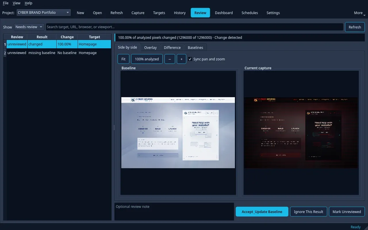 CyberSnapper: Optional visual comparison workspace