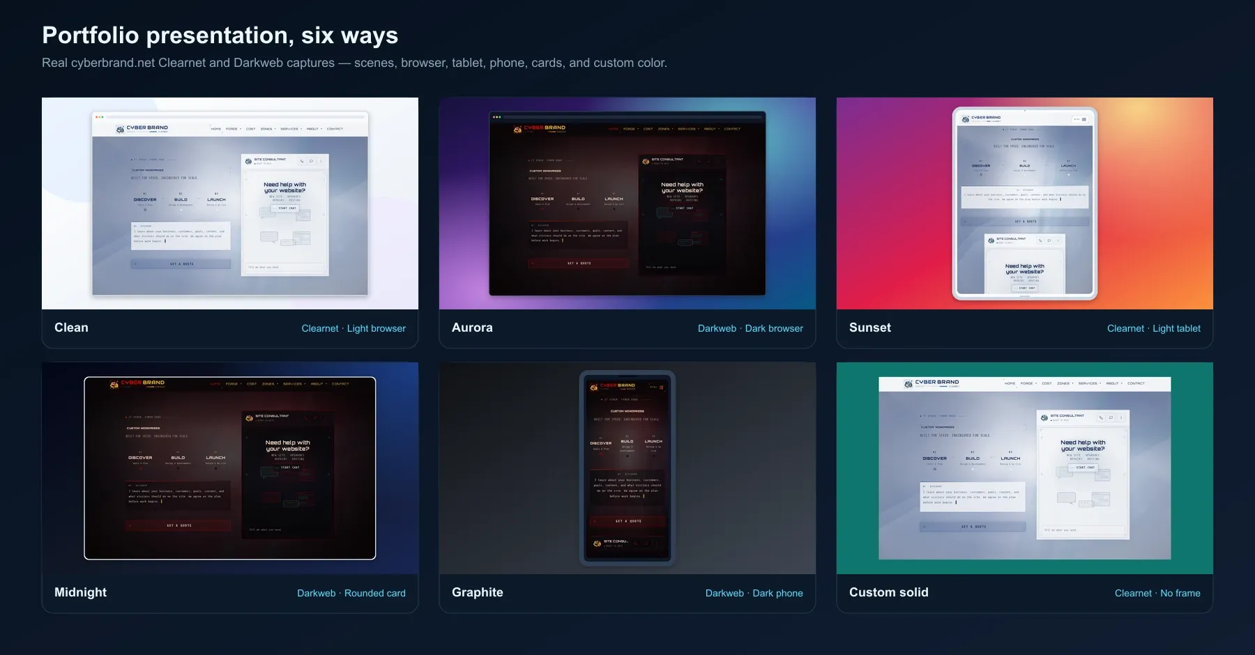 CyberSnapper: Portfolio scenes and device mockups