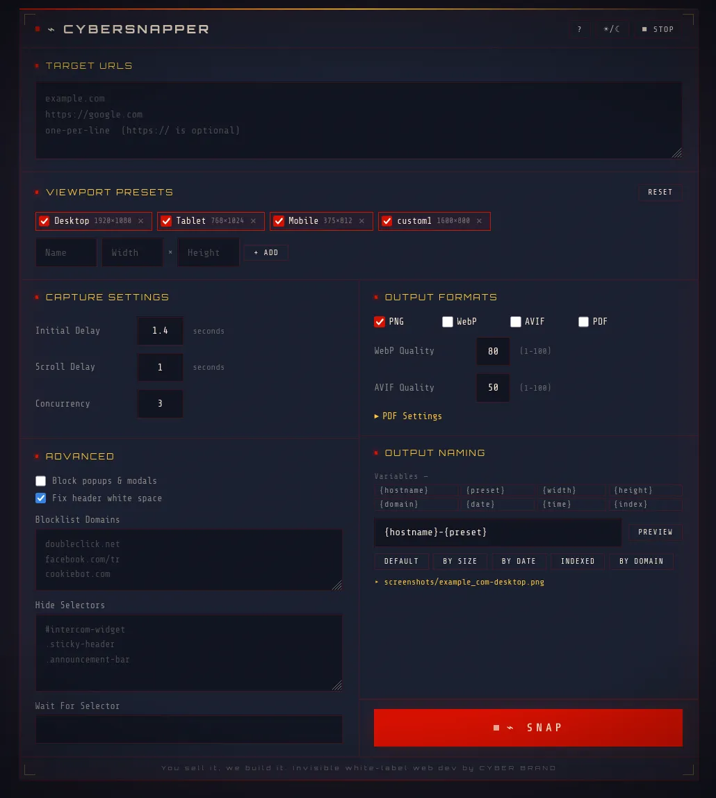 CyberSnapper Web UI