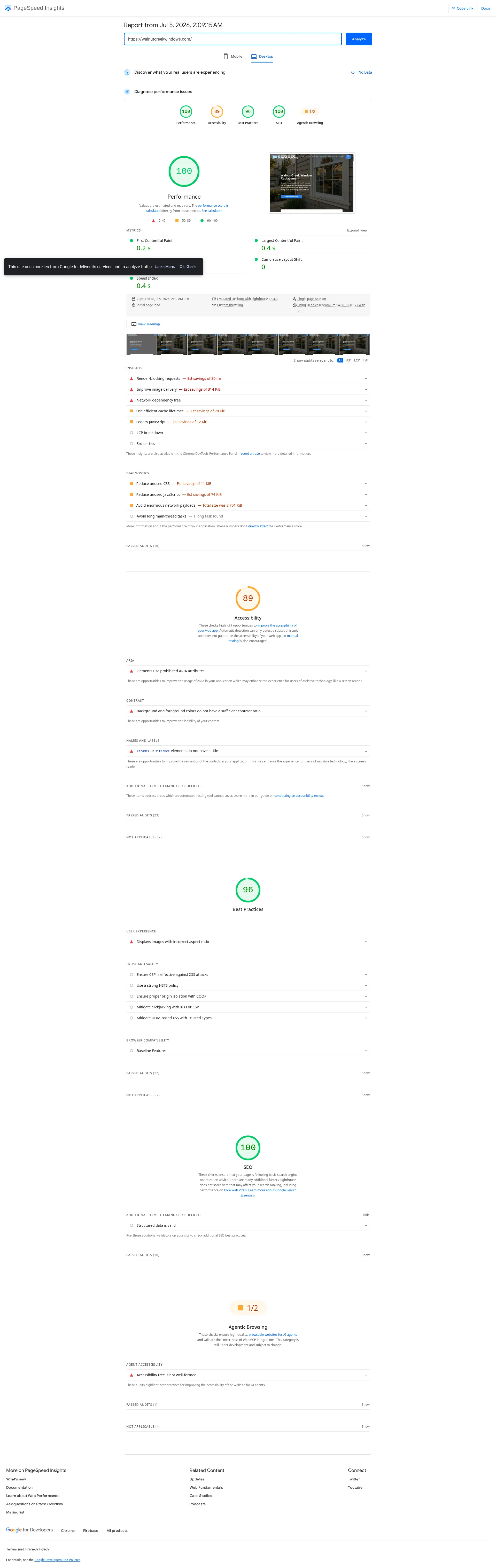 PageSpeed Insights score 5